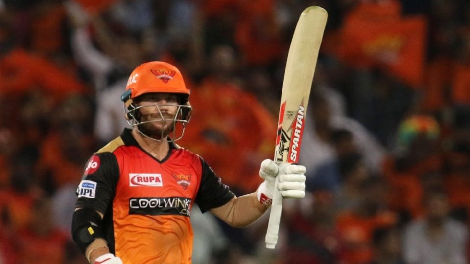 David Warner celebrates a half-century in his final IPL 2019 game