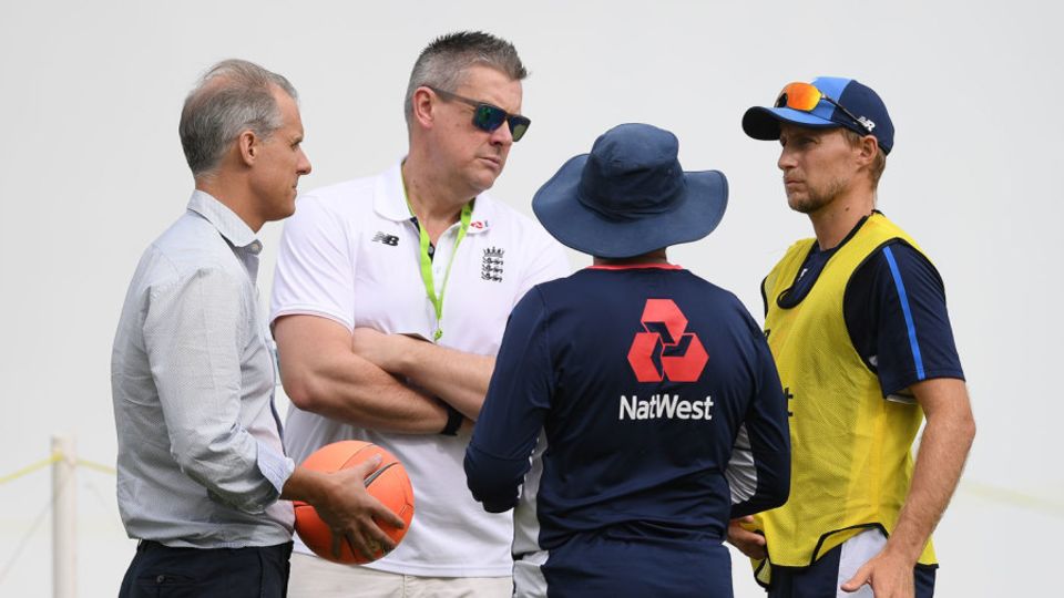 Ashley Giles discusses selection matters with England's Test captain, coach and selector