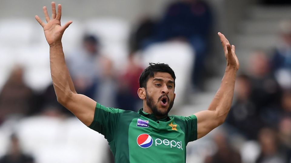 Hassan Ali celebrates taking the wicket of Ben Stokes