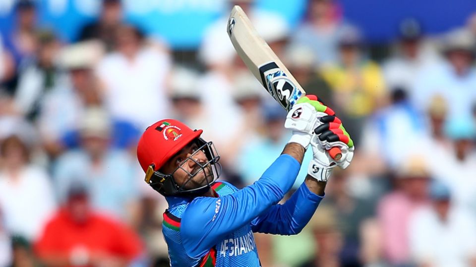 Hooked, line and sinker: Rashid sends a Marcus Stoinis delivery into the great beyond