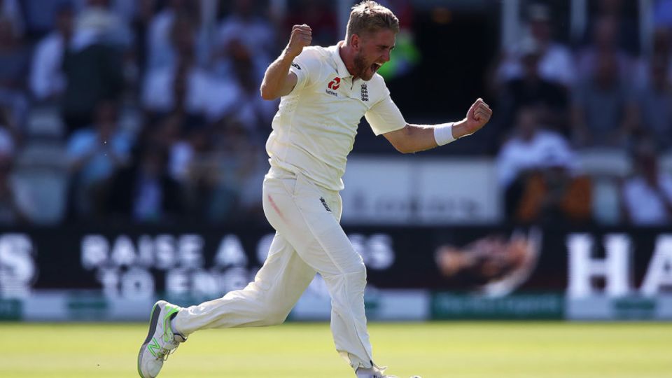 Olly Stone celebrates his maiden Test wicket