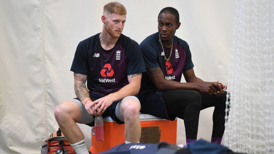 Ben Stokes chats to Jofra Archer during England's nets session