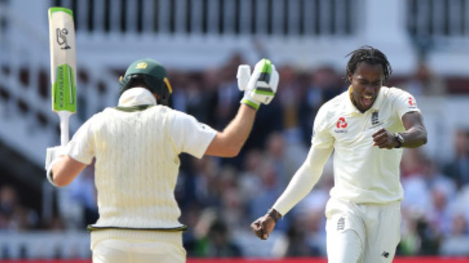 Jofra Archer celebrates after removing Tim Paine