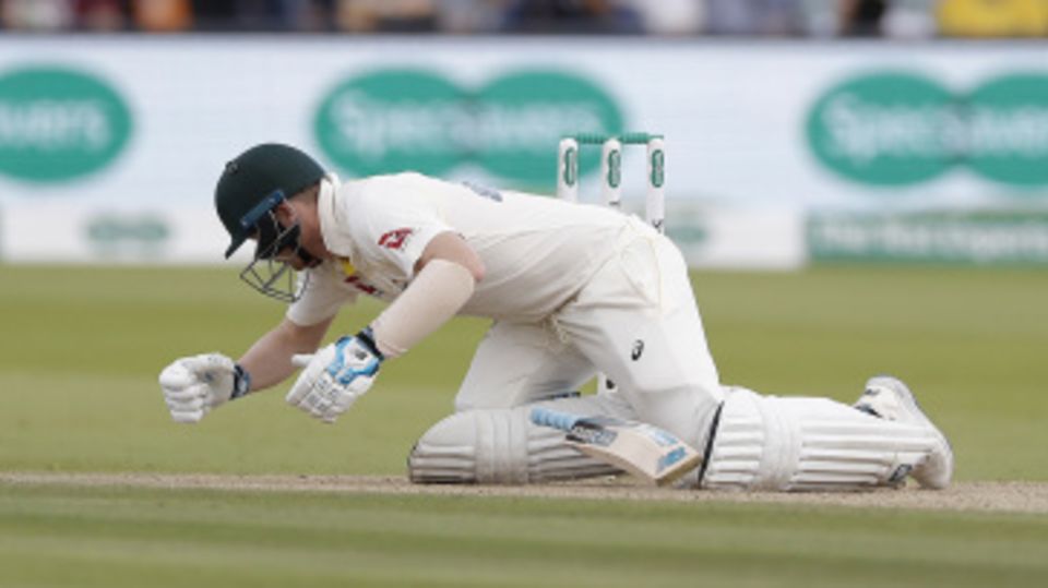 Steven Smith fell to the ground after being hit