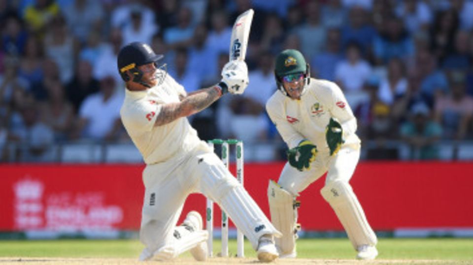 Ben Stokes reverse-pulls a six over cover