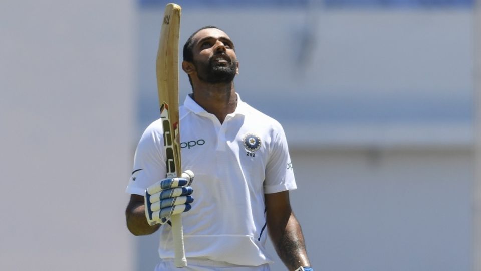 The only Test century so far - Hanuma Vihari thanks the maker in Kingston