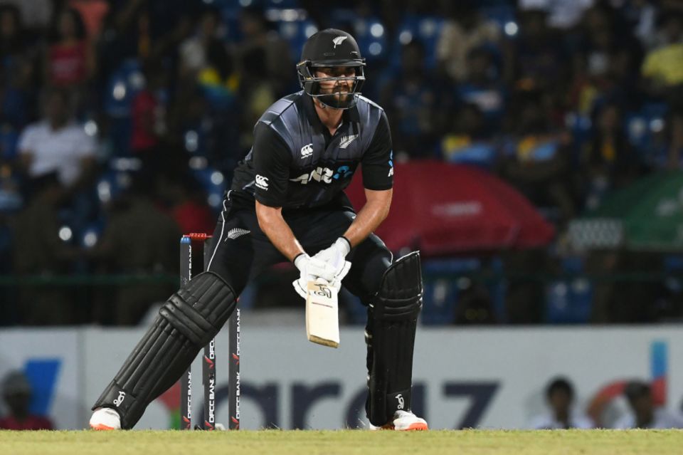 Tom Bruce attempts an unorthodox shot during his half-century against Sri Lanka