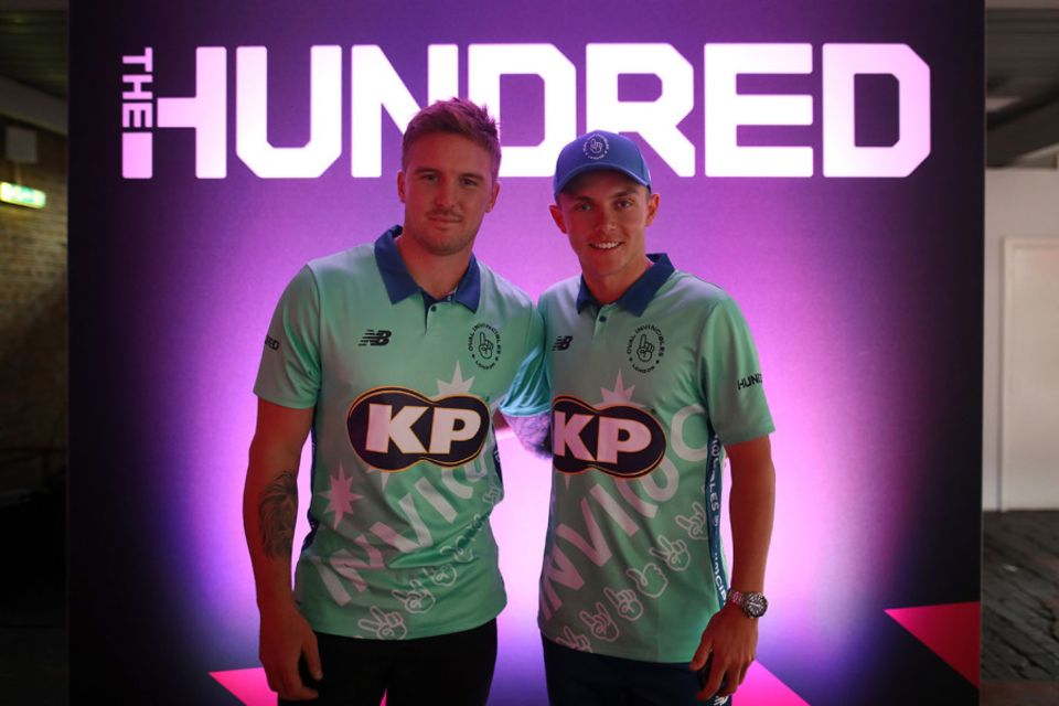 Jason Roy and Sam Curran at the launch of The Hundred