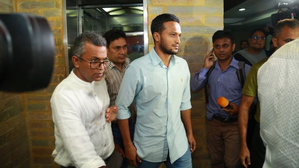 Shakib Al Hasan walks into the press conference