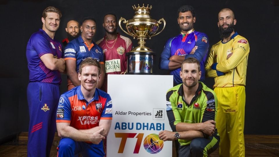 The eight captains pose after arriving for T10