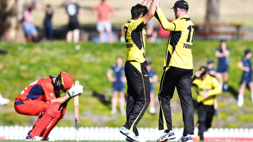 Callum Ferguson slumps to his haunches after falling just short in an outstanding chase