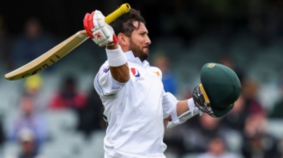 An ecstatic Yasir Shah after reaching his maiden Test hundred