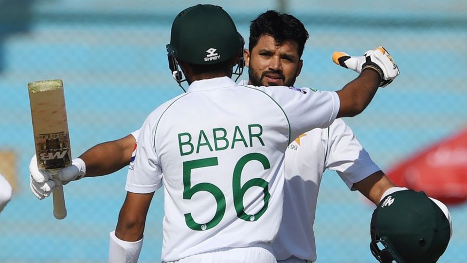Babar Azam congratulates Azhar Ali on his hundred