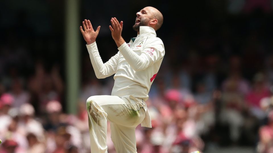 Nathan Lyon roars after getting an lbw