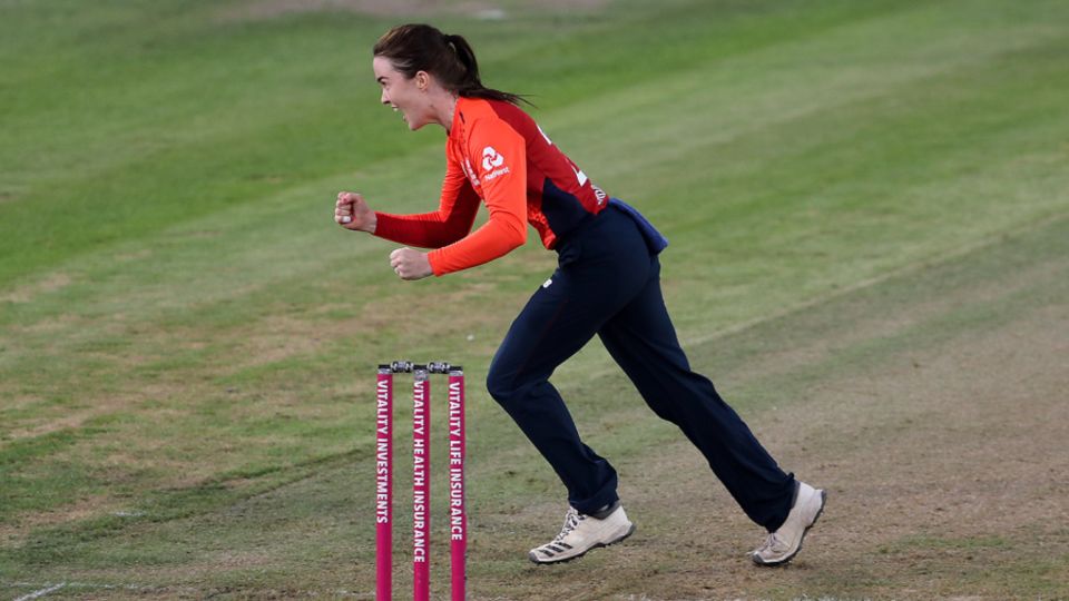 Mady Villiers celebrates a wicket
