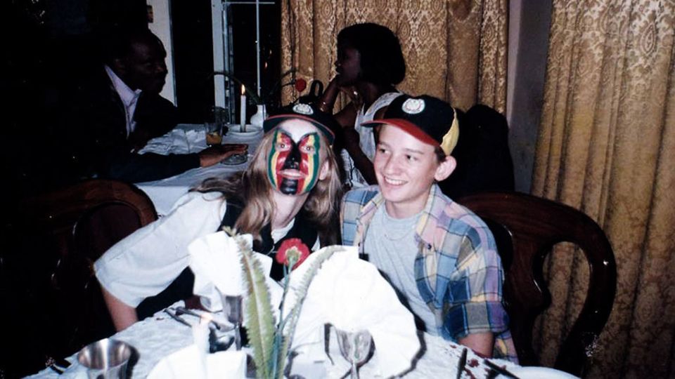 A young Liam (right) celebrates Zimbabwe's series win over England, 1997