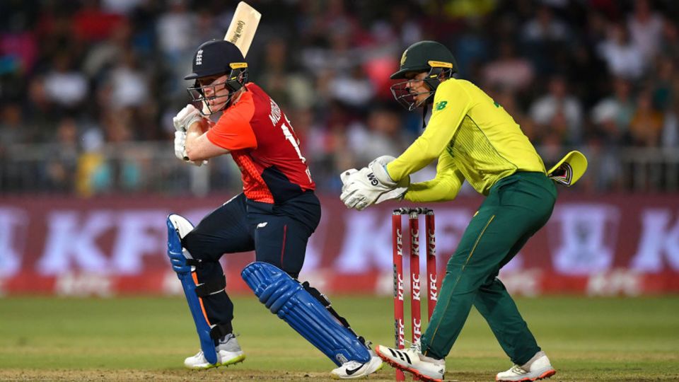 Eoin Morgan cuts through the off side