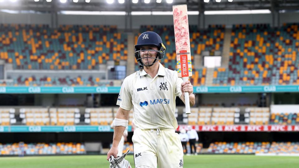 Seb Gotch walks off after his second Shield hundred
