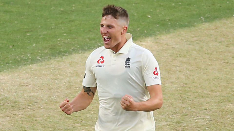 Brydon Carse celebrates a wicket