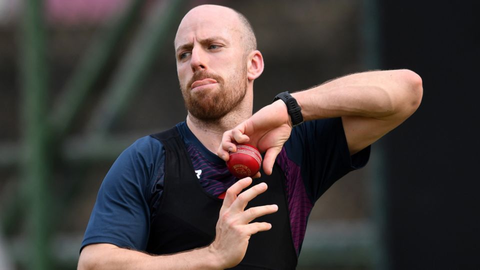 Jack Leach bowls in the nets