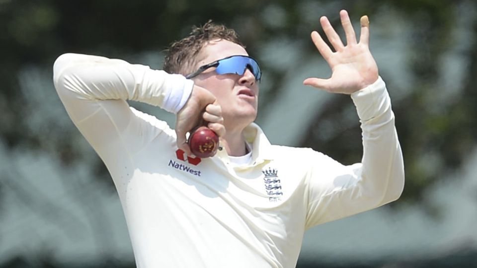 Dom Bess bowls in England's tour match in Sri Lanka