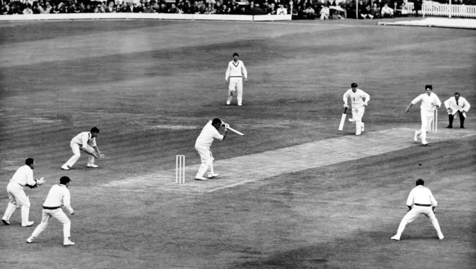 Colin Milburn drives on his way to 83 in the 1968 Lord's Test