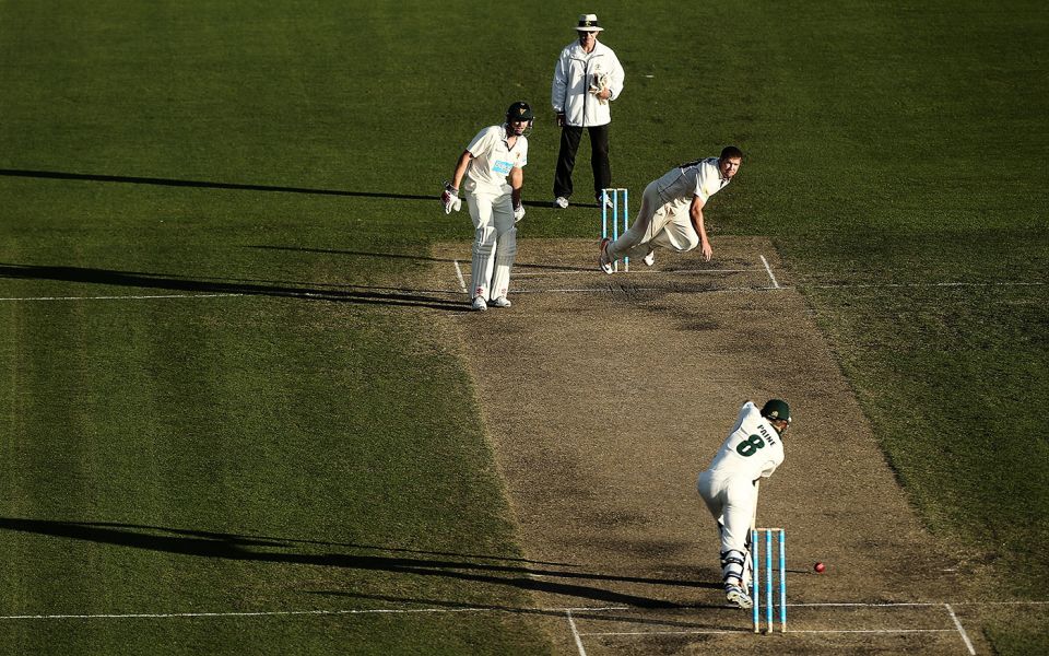 Made in Tassie: Paine in a Shield game against Queensland in 2013. Tasmania moved to snap Paine up early when he was undecided between football and cricket