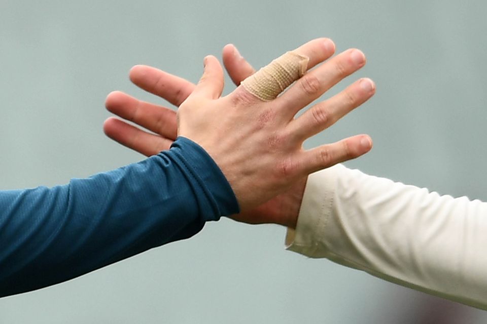 Darn digit: Paine's problem finger in late 2018, after it took a hit in the Adelaide Test