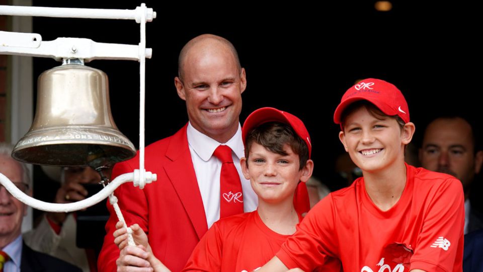 Sir Andrew Strauss and his sons ring the bell at Lord's to mark Ruth Strauss Foundation Day