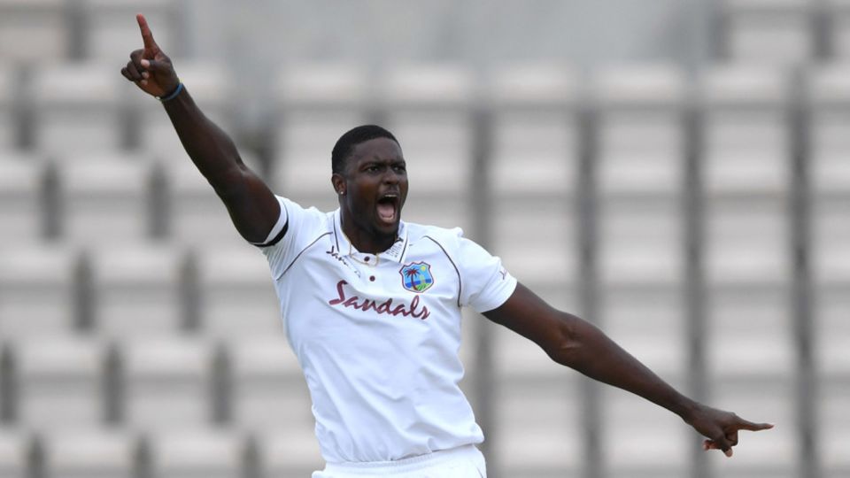 Jason Holder celebrates dismissing Ben Stokes