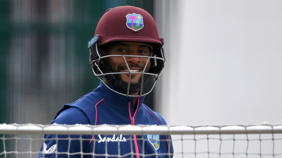 Shai Hope brings out a smile in the nets