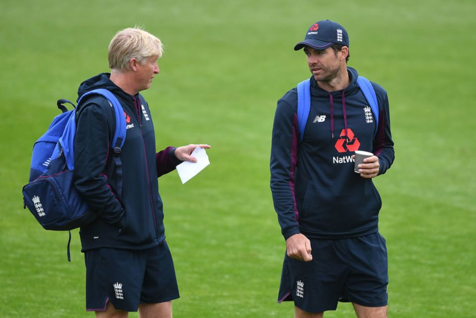James Anderson, with England bowling coach Glen Chapple, has been rested for the second Test