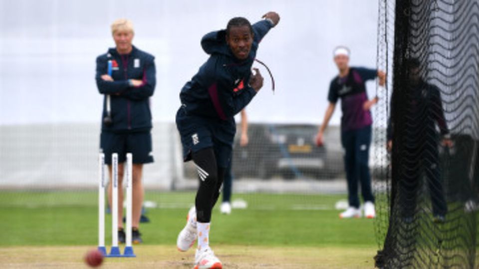 Jofra Archer bowls in the Manchester nets