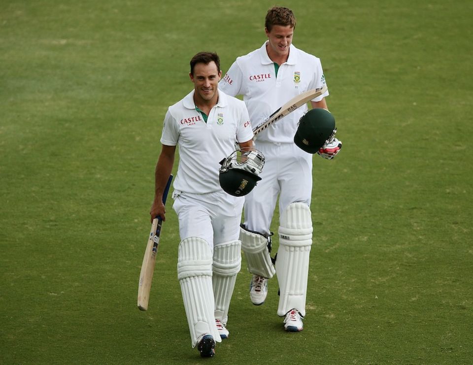 Faf du Plessis (left) batted over a day to save the 2012-13 Adelaide Test