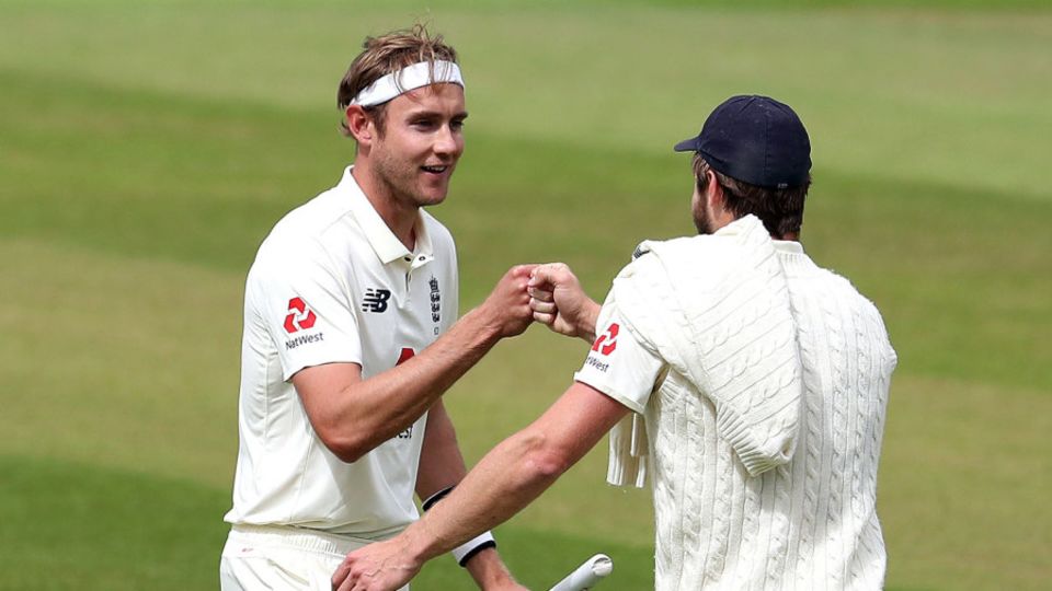 Stuart Broad celebrates England's victory after taking his tenth wicket