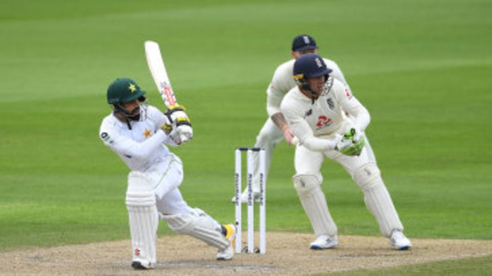 Shadab Khan drags the ball into the leg side