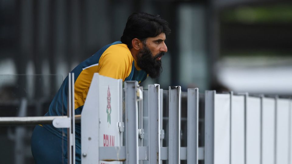 Misbah-ul-Haq watches on from the Pakistan balcony