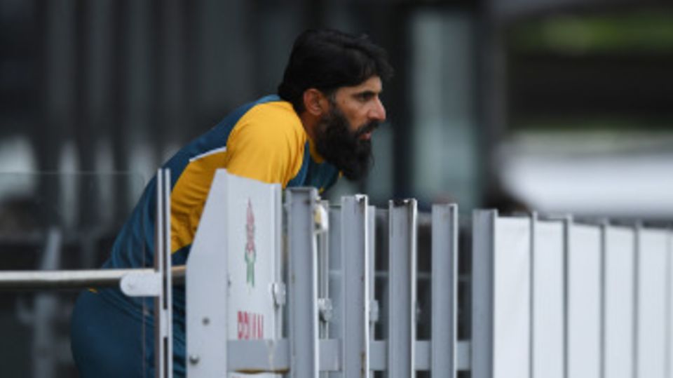 Misbah-ul-Haq watches on from the Pakistan balcony