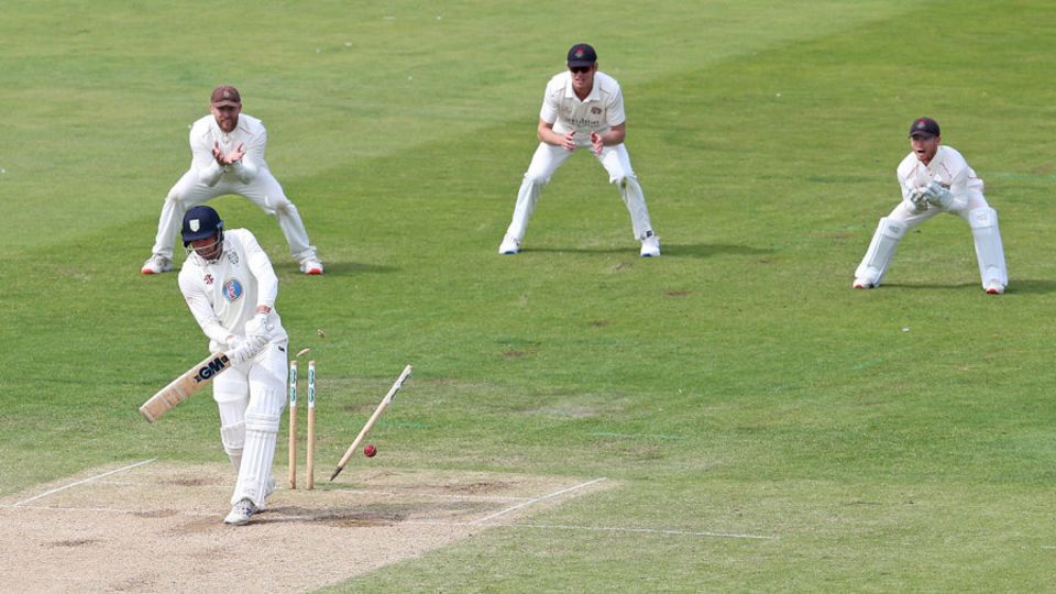 Jack Burnham is bowled as Durham slump to defeat