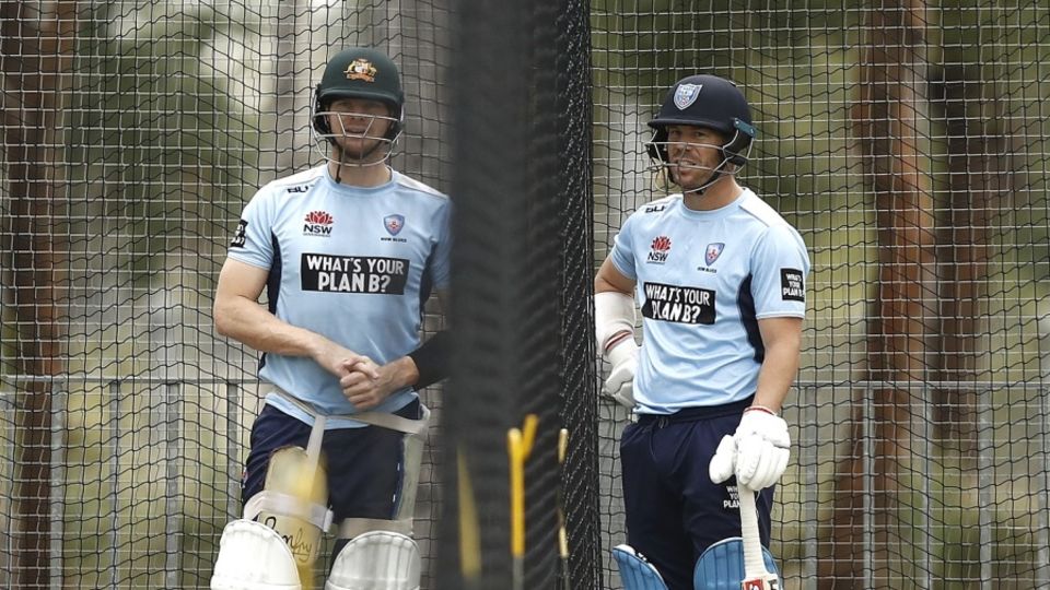 Steven Smith and David Warner at the nets