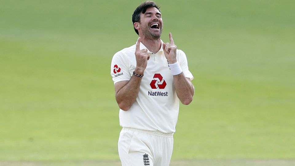 James Anderson celebrates taking his 600th Test wicket