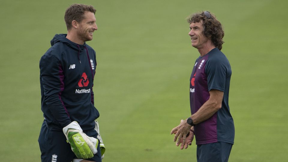 Bruce French shares a smile with Jos Buttler