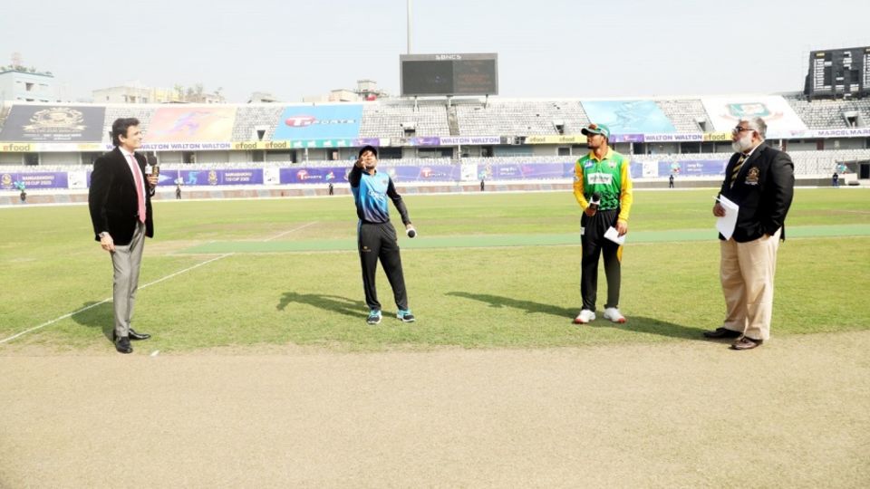 Captains Mushfiqur Rahim and Najmul Hossain Shanto during the toss