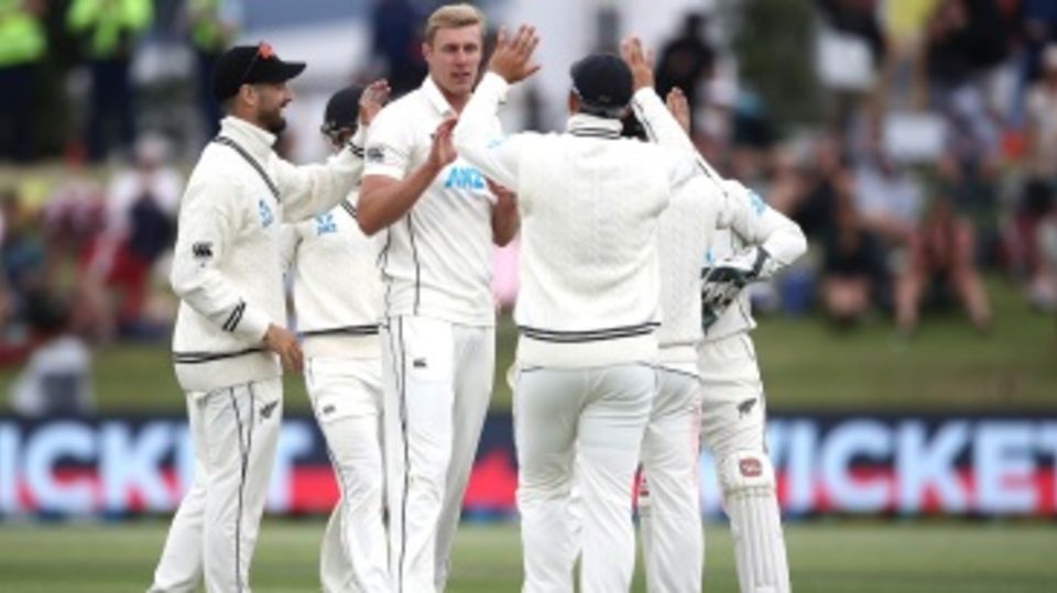 Kyle Jamieson celebrates a wicket