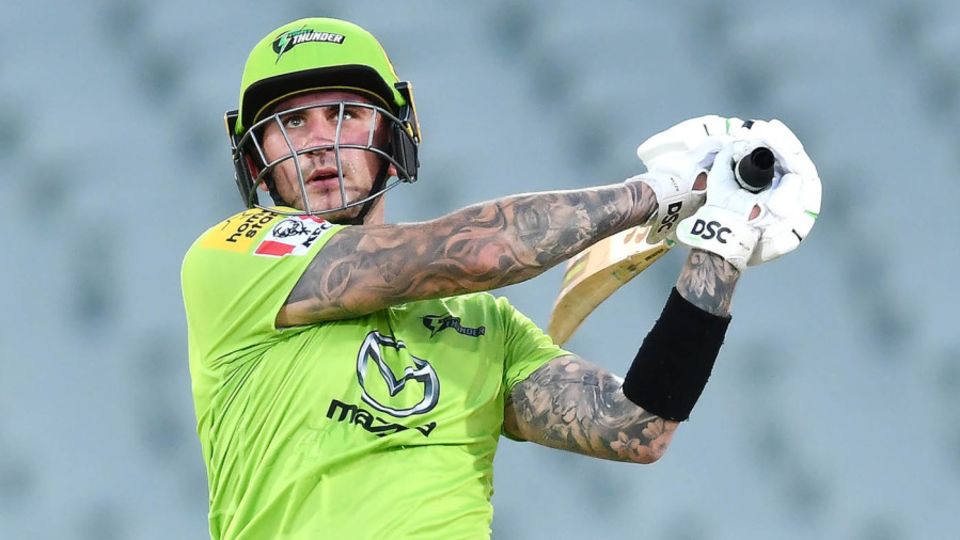 Alex Hales swings into the leg side