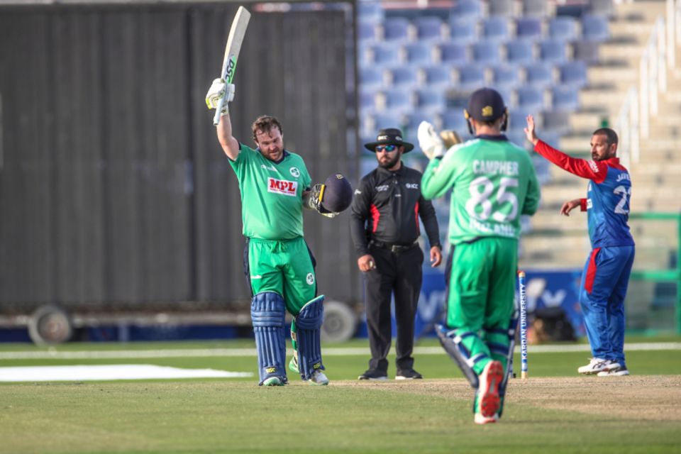 Paul Stirling celebrates a second successive century against Afghanistan