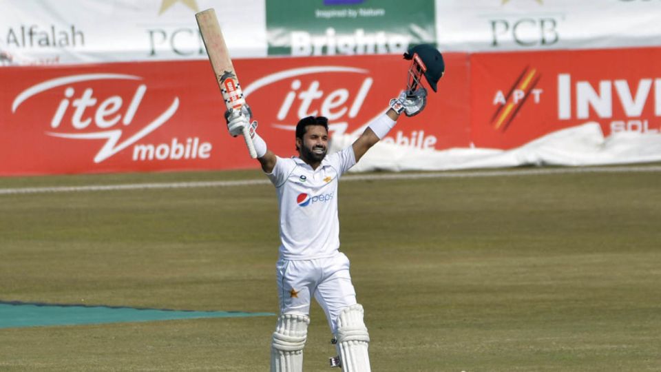 Mohammad Rizwan celebrates his maiden Test century
