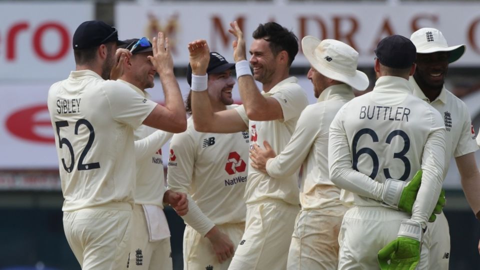 James Anderson celebrates the wicket of Ajinkya Rahane