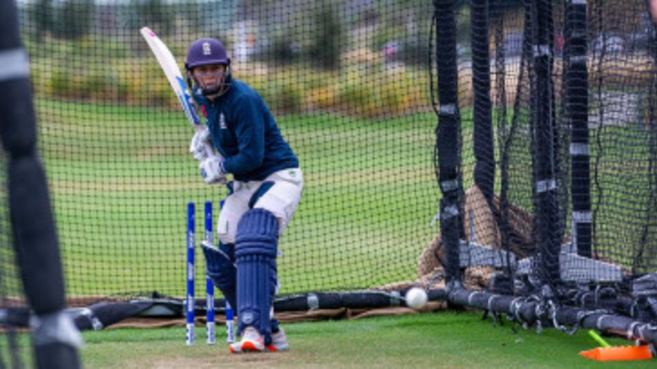 Heather Knight in the nets during England Women's first full-squad training session in Queenstown