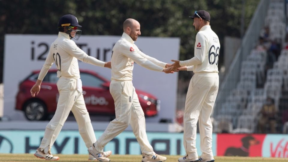 Jack Leach has four wickets in the innings now